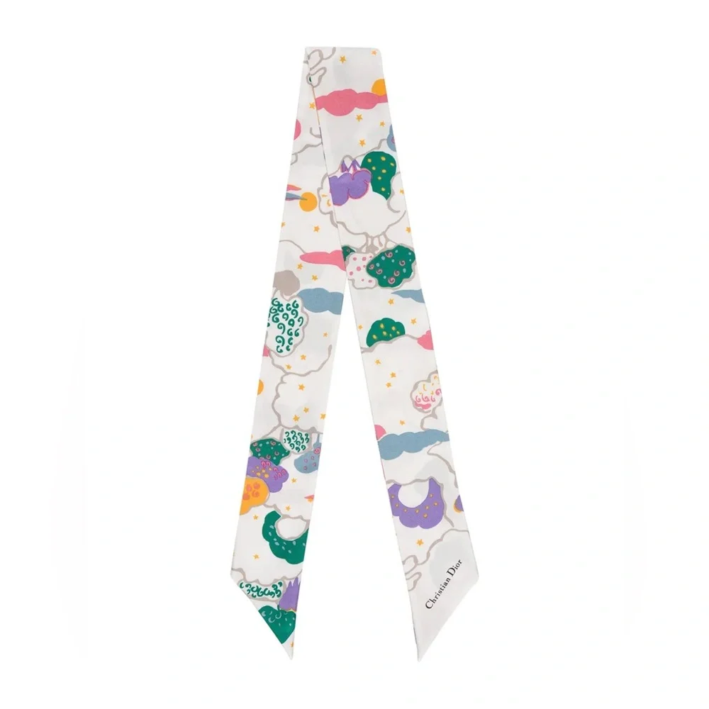 Christian Dior Ciel De Rêve Mitzah Silk Scarf White Multicolor